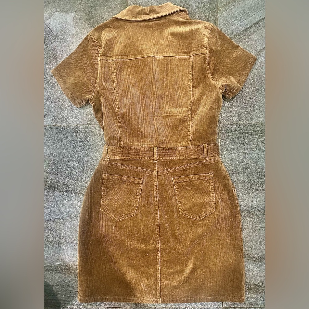 Le Lis Brown Corduroy Zip Front Short Sleeve Dress with Gold Western Buckle Sz L - Picture 5 of 7